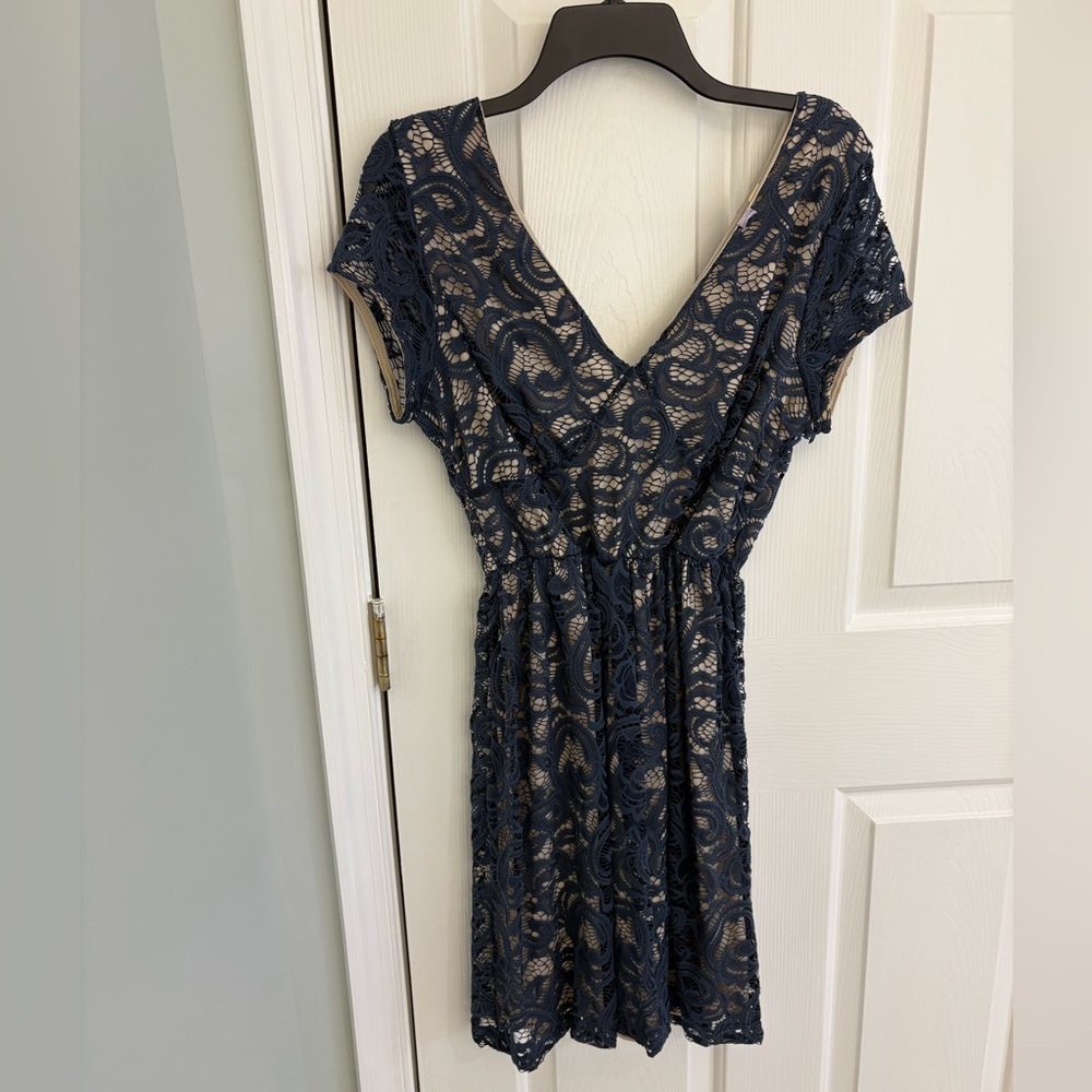 Blue and Tan Lace Dress